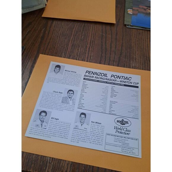 Vintage Michael Waltrip Pennzoil 30 Driver Card Bahari Racing NASCAR Winston Cup - Picture 3 of 3